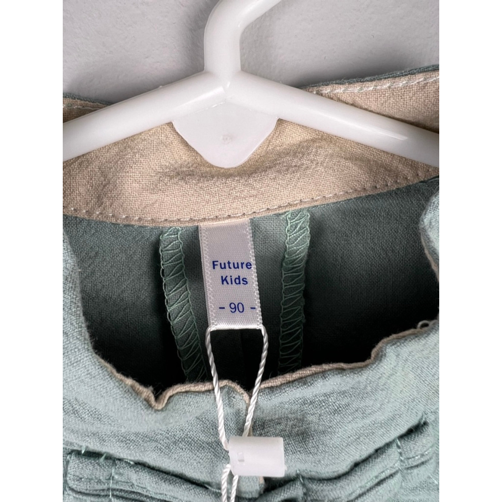 Future Kids Size 2/3 Hanfu Style Jacket Sage Green Beige Cuffs 100% Cotton Frog - Picture 2 of 9